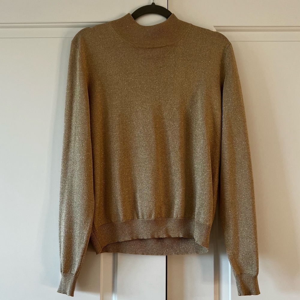 Tan mockneck sparkle thread sweater